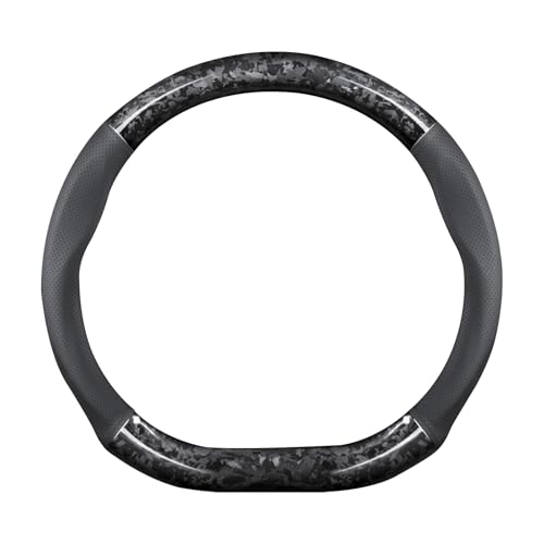 Ergocar Car Steering Wheel Sleeve,D-Type Forging Carbon Fiber and Leather Steering Wheel Sleeve,37-38cm/14.5-15inch,Non-Slip,Soft,Breathable,Modern Sports Style