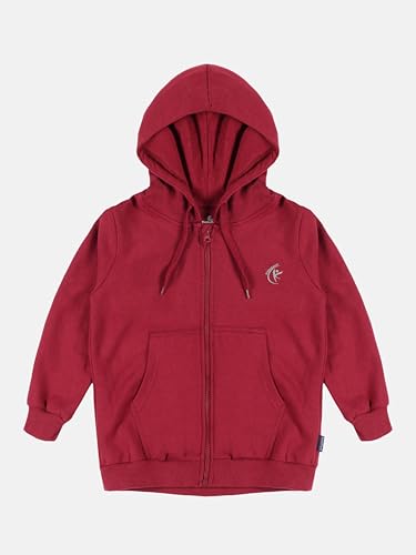 Image of KiddoPanti Boys Solid Cotton Full Sleeve Zip-Up Front Open Hooded Sweatshirt