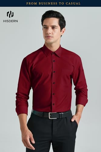 Image of HISDERN Mens Dress Shirts Long Sleeve Button Down Casual Shirts for Men Inner Contrast Formal Business Tuxedo Wedding Shirt