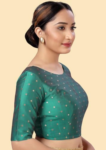 Image of Studio Shringaar Women Cotton Silk Silky Brocade Readymade Elbow Length Sleeves Saree Blouse Choli