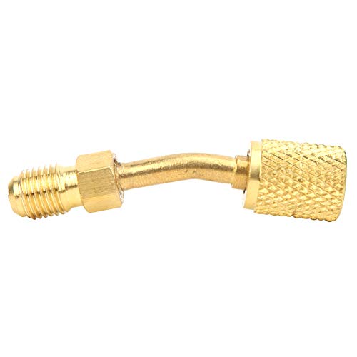 High Pressure Resistant 1/4inch Male SAE to 5/16inch Female SAE Adapter, Stable Brass Material, Tight Connection without Leakage, for Vacuum Pump Split System 45° Angle (AD87-45)