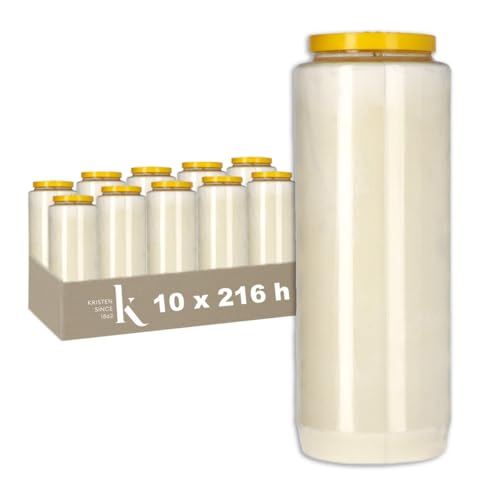 KRISTEN Bougie de neuvaine 9 jours – 216 heures de combustion – Blanc – Lot de 10 pièces – Pack économique – Bougie funéraire, bougie...
