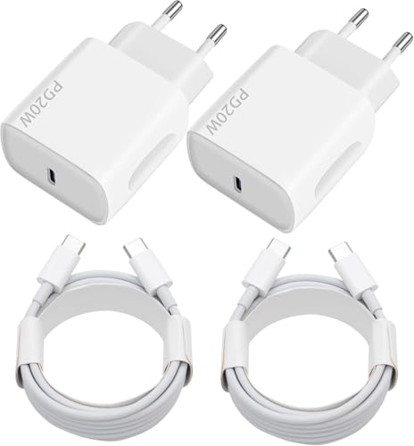 20W Caricatore With USB C - 2 Pezzi Charger With 2X2M Cavo per Samsung Galaxy per iPhone 17 16 15 Plus Pro Max iPad Huawei Xiaomi Oppo - Ricarica Rapido