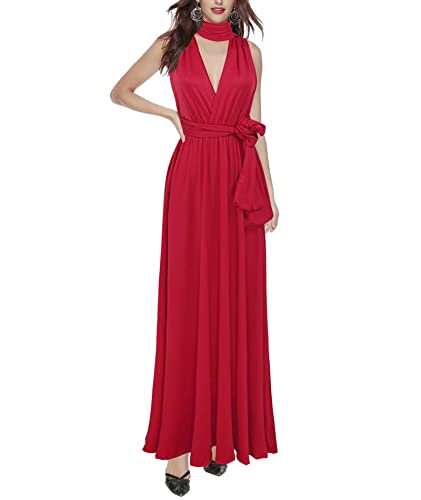 Image of Sexyshine Women's Backless Gown Dress Convertible Multi-Way Wrap Halter Cocktail Dress Bandage Bridesmaid Long Dresses