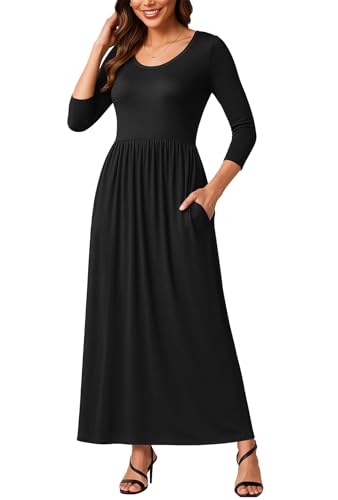 Image of EUOVMY Women's Long Sleeve Loose Maxi Dresses Casual Long Dresses with Pockets