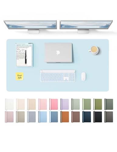 Image of YSAGi Leather Desk Protector, Office Mat, Large Mouse Mat, Non-Slip PU Leather Blotter, Laptop Pad, Waterproof Writing Pad for Office and Home (Baby Blue, 47.2 inch x 23.6 inch)