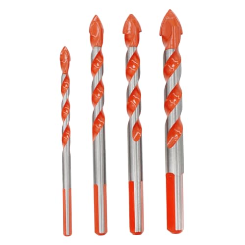 jojofuny DIY Ceramic Glass Hole Opener Set 4pc Triangle Drill Bits Carbide Tip Handle for Plastic Tile Cement