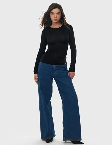 Image of Women's Merino Wool Blend Shirts Long Sleeve Tops Crew Neck Fitted Basic Tee Cozy Embrace Collection