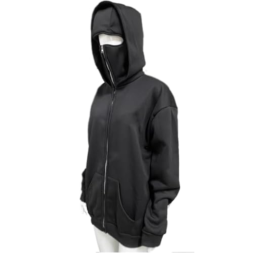 Balaclava Hoodie Zippe, Double Hooded Zip Jacket, Built-In Eye Mask, Full Zip Hooded Sweatshirt, Unisex4