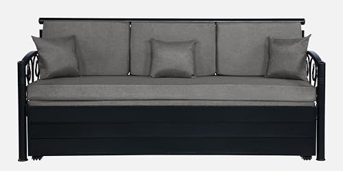 Image of 3 Seater Metal Sofa Cum Bed with Hydraulic Storage | Sofa Set for Living Room, Bedroom, Guest Room| Queen Size Convertible Sofa Bed | Comfortable Seating Sofa Grey & Black