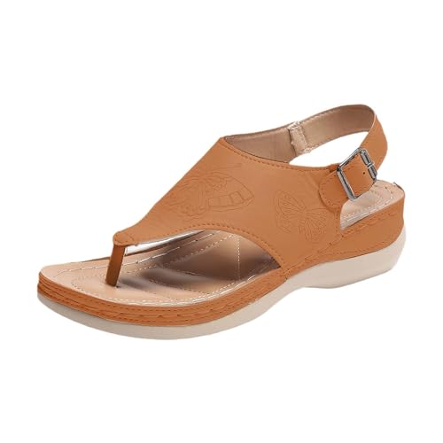 Mujeres Casual Lado Hollow Cinturón Hebilla Slope Parte Inferior Clip Toe Zapatos Romanos Sandalias Zapatos De Mujer Para Plantillas Adecuado Ancho H, marrón, 40 EU 3X-Estrecho