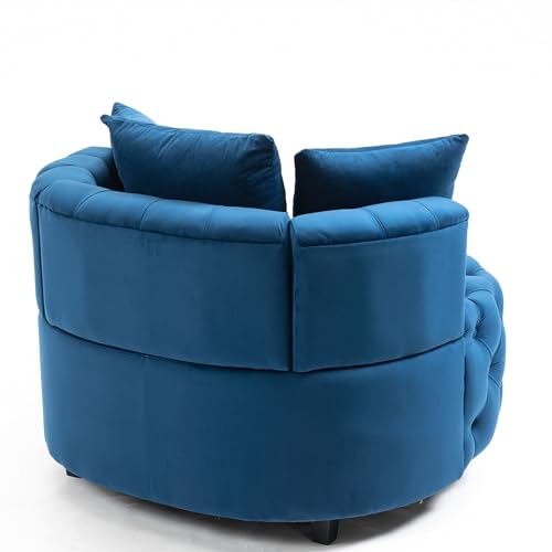 Sillón redondo moderno terciopelo azul miniatura 4