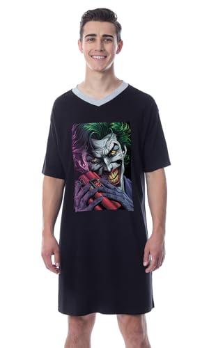 INTIMO DC Comics Mens' The Joker Character Icon Nightgown Sleep Pajama Shirt3