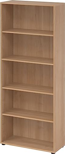 bümö Regal Nussbaum, Standregal aus Holz für 5 Ordnerhöhen - Bücherregal 80 cm breit, Aktenregal für Ordner & Bücher, Büroregal, Holzregal, Ordnerregal, Aufbewahrungsregal, Buchregal