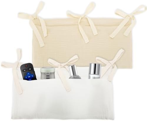 2 Pieces Solid Color Bedside Caddy with 2 Pockets, Bedside Hangin...