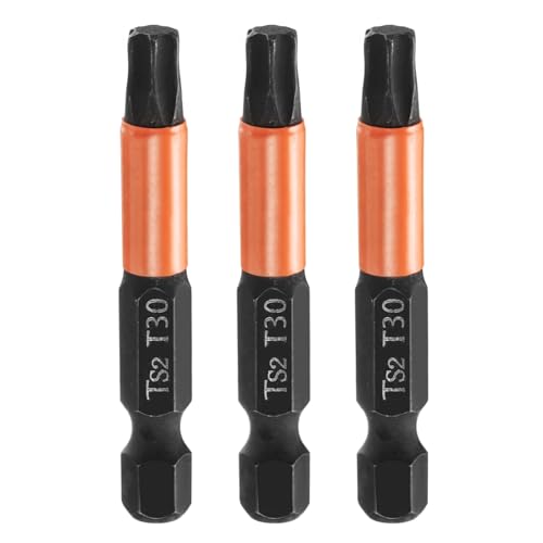 sourcing map 3 puntas de destornillador de cabeza Torx T30 de 50 mm de largo, vástago hexagonal magnético a prueba de manipulaciones de 6 puntos, acero fosfato negro S2, herramientas eléctricas