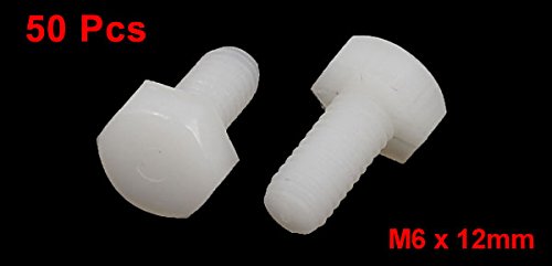 Image of uxcell M6 x 12mm Full Thread Nylon Metric Hex Head Cap Screw Bolt 50 Pcs