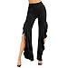 Zldhxyf Pantalon latéral pour femme, pantalon fendu, laçage fondu, pantalon long pouch pantalon jean femme boyfriend, Noir , L