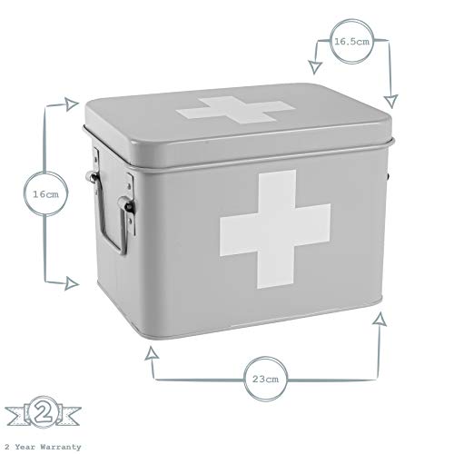 Harbour-Housewares-Vintage-First-Aid-Storage-Canister-Metal-Square-Box-Airtight-Seal-Grey