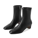SOVANYOU Black Booties for Women Dressy Chunky Low Heel Ankle Boots Leather Square Toe Short Boots Fall Winter Casual Outfit