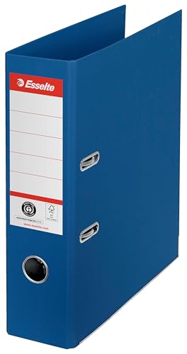 Esselte Raccoglitore con Meccanismo a Leva, Zero Emissioni di CO2, Cartone Riciclato al 100%, Cartelle A4, Dorso da 7.5 cm, Blu, 627565