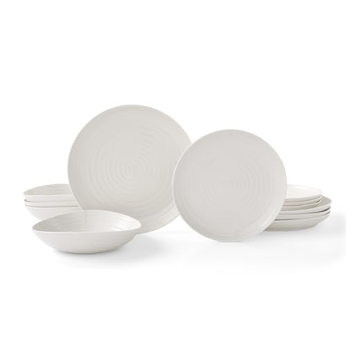 Portmeirion x Sophie Conran 12 Piece White Porcelain Coupe Plate and Bowl Set - Elegant and Oven Safe Tableware, Suitable for Everyday Dining or Special Occasions