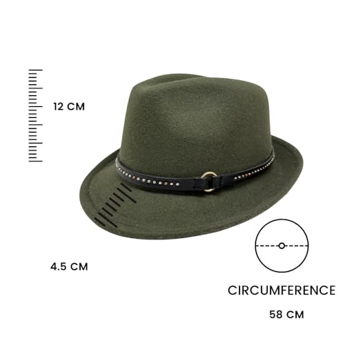 Image of The Tie Hub Fedora Hat, Premium Felt Construction, Wide Brim Vintage Silhouette, Adjustable Drawstring Fit, Green, Size M