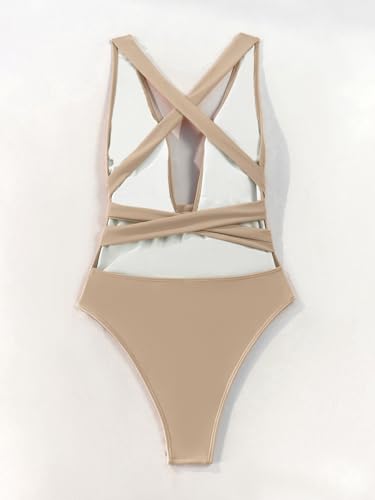 Image of Lilosy Sexy Tie Criss Cross Plunge One Piece Thong Swimsuit High Cut Brazilian Bathing Suit