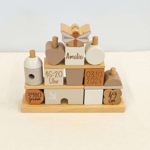 Steckspiel Stapelspiel Haus Traumhaus - - mit Name und Geburtsdaten - Personalisierbar - Geschenk zur Geburt - Geschenk zur Taufe - Holzspielzeug - Individuelles Holzspielzeug - Nougat
