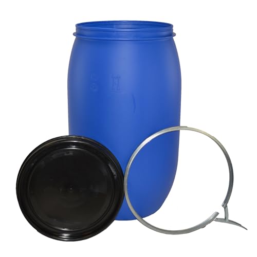 ITP Packaging 220 Litre Open Top Shipping Drums with Lid and Latch Ring Air Tight Ideal For Storage Transport and Export Pet Food Grain Vegetables Fruit & Clothing
