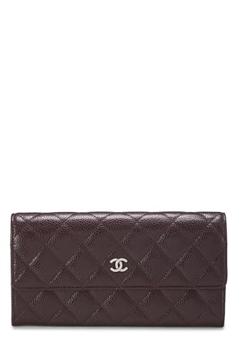 Pre-Loved Burgundy Caviar Classic Long Flap Wallet, Burgundy