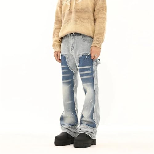 Men's Jeans Loose Fit Casual Style Color Block Straight Leg Pants4
