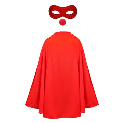 Conjunto de disfraz de héroe para niños, capa roja + máscara de ojos roja + nariz roja, perfecto para eventos de caridad, disfraces de caridad escolar y otros eventos de disfraces