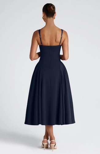 Image of Memoriesea Women's Elegant Square Neck Swing A Line Wedding Evening Party Midi Dress