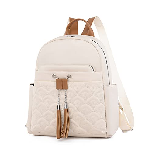 Mochila de piel sintética beige para tus viajes de compras y días de escuela