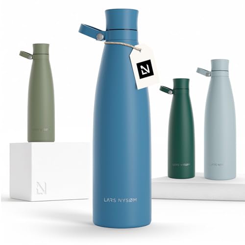 Image of LARS NYSOM Stainless Steel Insulated Water Bottle 25oz 34oz | Insulated Thermo Flask for Hot and Cold Beverages | Leakproof Drinking Bottle (Calypso Blue, 33.9oz)
