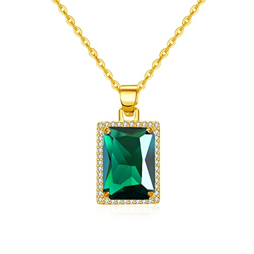 VONSSY Collier de pierres précieuses de pierre de naissance émeraude verte Rectangle goutte d'eau larme cristal diamant enveloppé pendentif chaîne en or...