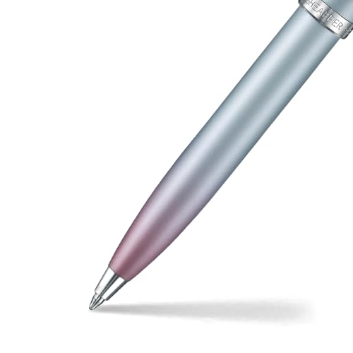 Image of Sheaffer Expressions Gift Set 100 9376 Blue and Pink Pearlised Gradient Ballpoint Pen with Chrome plated Trims and Genuine Leather Credit Card Holder