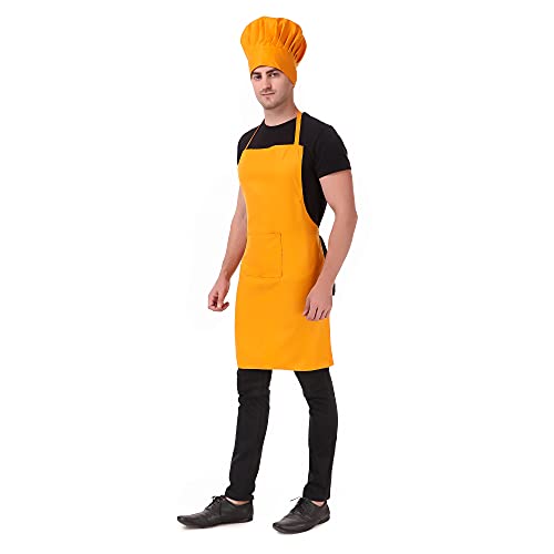 Image of KODENIPR CLUB Kitchen Apron With Cap Set for Women /Men Chef (Yellow)