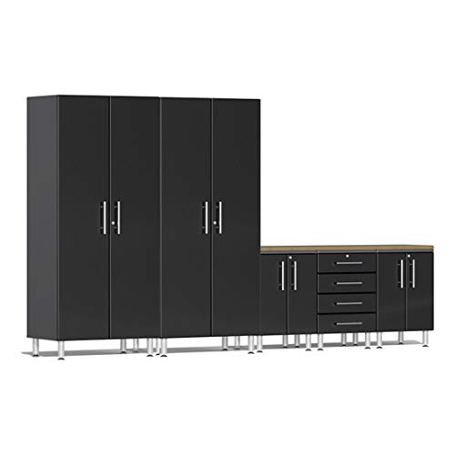 Ulti-Mate UG20062B 6-Piece Cabinet Kit with Bamboo Worktop in Midnight Black Metallic, Black, Grey