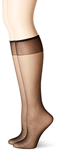 No Nonsense Women's Knee High Pantyhose with Sheer Toe 2-Pack, Midnight Black, One Size