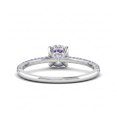 Image of Choose Your Gemstone Delicate Hidden Halo Diamond CZ Ring 925 Sterling Silver Round Shape Petite Engagement Rings Minimal Modern Design Birthday Gift Wedding Gift US Size 4 to 12