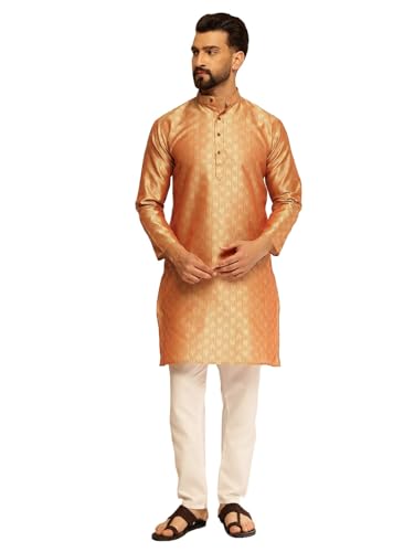 Image of SOJANYA (Since 1958 Men's Jacquard Silk Contrast Red Thread Woven Design Kurta With Pyjama