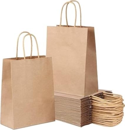 Bolsas de papel kraft   Envio 24 h   Bolsas con asa rizado muy resistentes para pedidos, delivery, regalos. Bolsas para comercios de papel biodegradable, reutilizables (XL: 32x21x33, 25 uds)