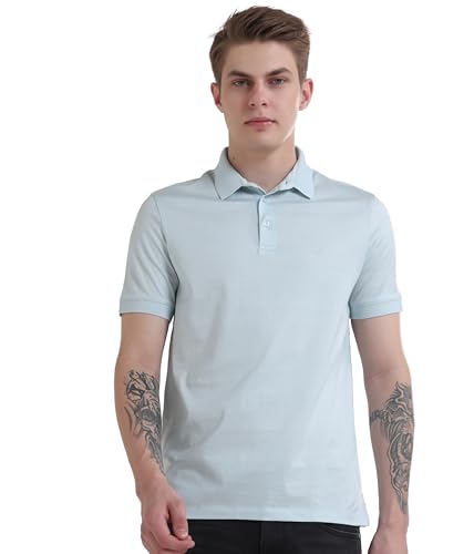 Image of TURMS Men's Mercerized Cotton Solid Polo T-Shirt, Anti-Odor, Moisture Control & Wicking, Jacquard Collared Neck, Half Sleeve