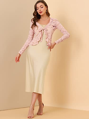 Image of Allegra K Bolero Shrug for Women's Lace Cardigan Tie Front Crop Ruffled Formal Dressy Wedding Shrugs