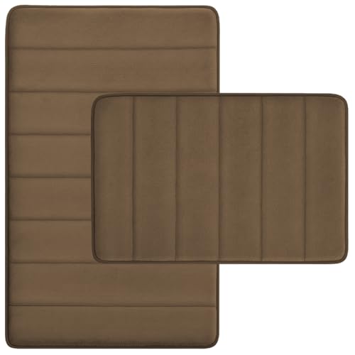 2-Piece Memory Foam Bath Rugs, Non-Slip, Brown