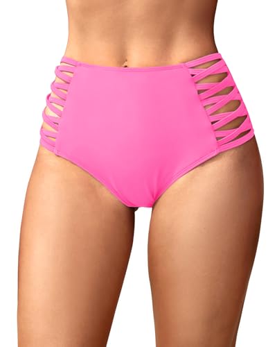Image of Holipick Women High Waisted Bikini Bottoms Tummy Control Swimsuit Bottoms Strappy Swim Bottom