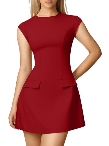 Image of DAAWENXI Women's Sexy Mock Neck Cap Sleeve Mini Dress Summer Bodycon Club Party Dresses