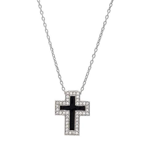Sterling Silver Cross Necklace/Black 